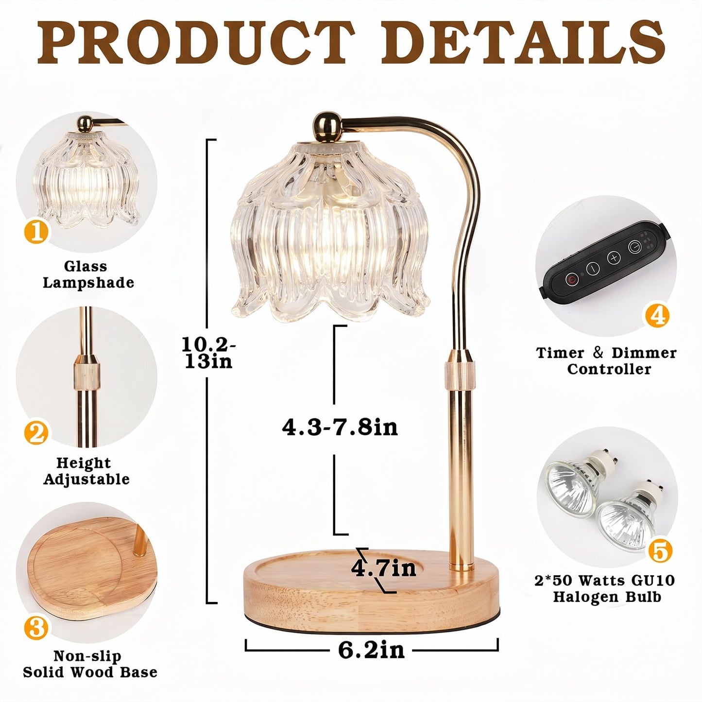 Funistree Flower Candle Warmer Lamp with Timer, Dimmable Candle Lamp Warmer, Christmas Birthday Gifts for Women Mom Her, Housewarming Home Decor, Lotus Wax Warmer for Yankee Candles - Crystal Clear