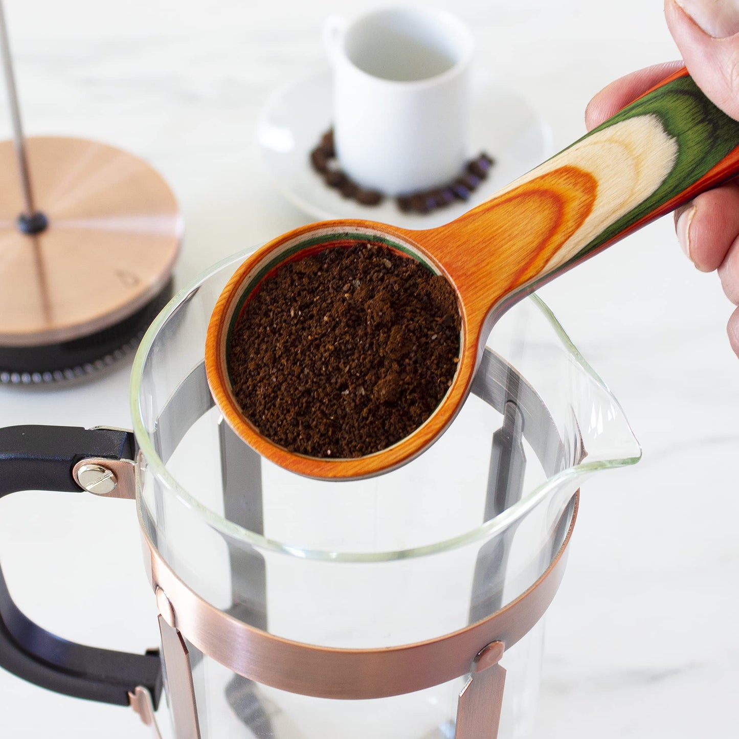 Baltique Marrakesh Collection Wooden Coffee Scoop – Colorful Birch Wood Reusable Scoop for Ground Coffee, Protein Powder & More