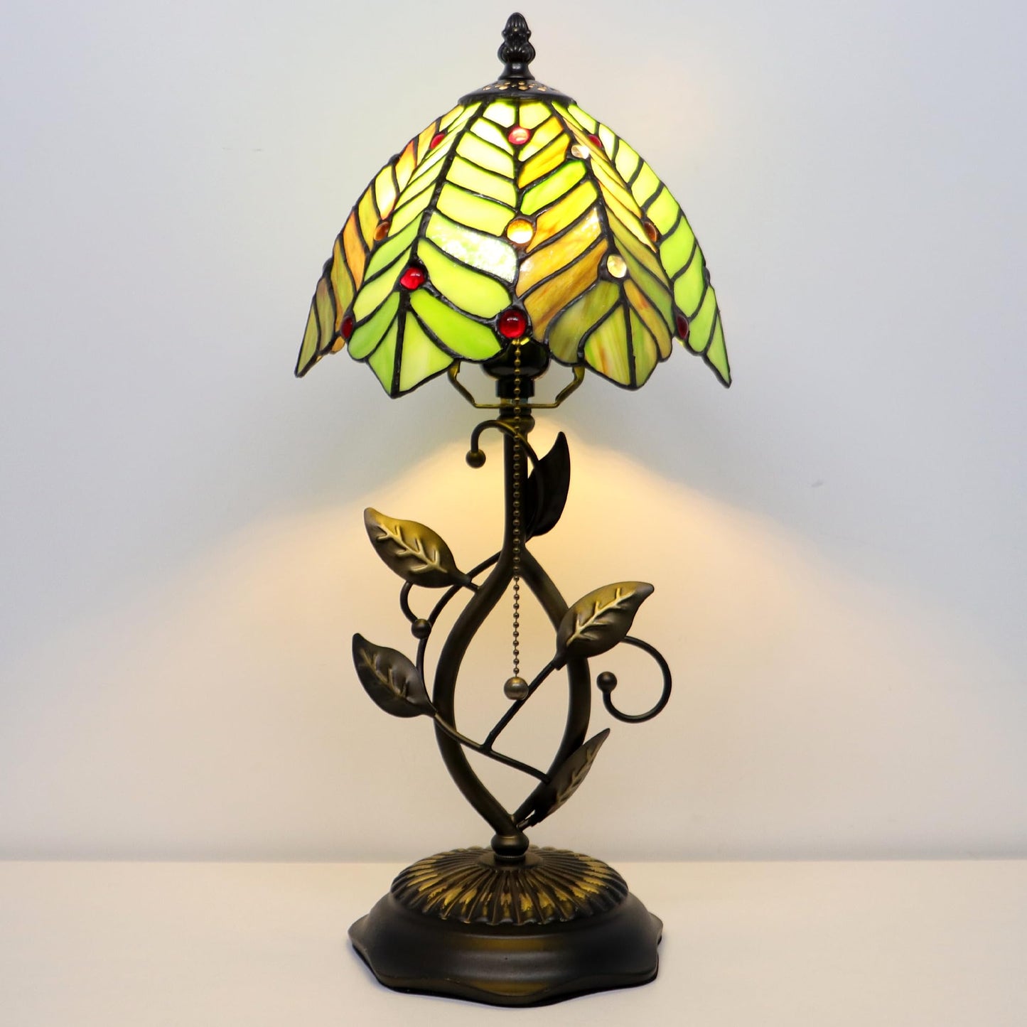 MQYXH Tiffany Style Stained Glass Table Lamp Green Coconut Leaves 18 Inch