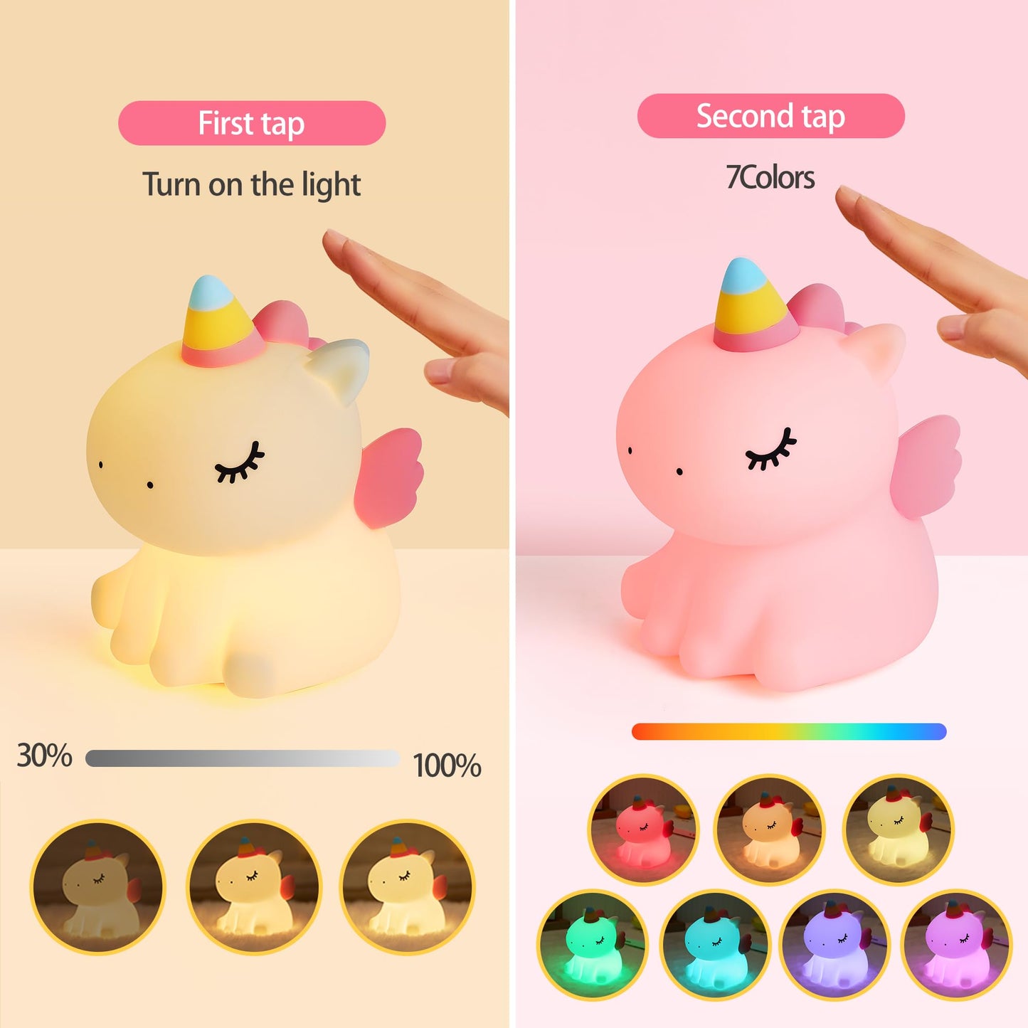 AGEK Unicorn Night Light for Kids, Silicone Baby Nursery Night Light Dimmable LED Unicorns Lamp Rechargeable Bedside Lamp Nightlight Unicorn Toys for Girls Toddler Women Gifts Bedroom Kids Room Decor