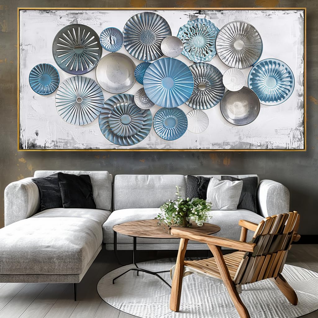 Wall Art Floral Rustic Wall Decor Blue and Grey Canvas Painting Abstract Wall Art for Bedroom Living Room Dining Room Home Office Decor 20"x40" with Framed