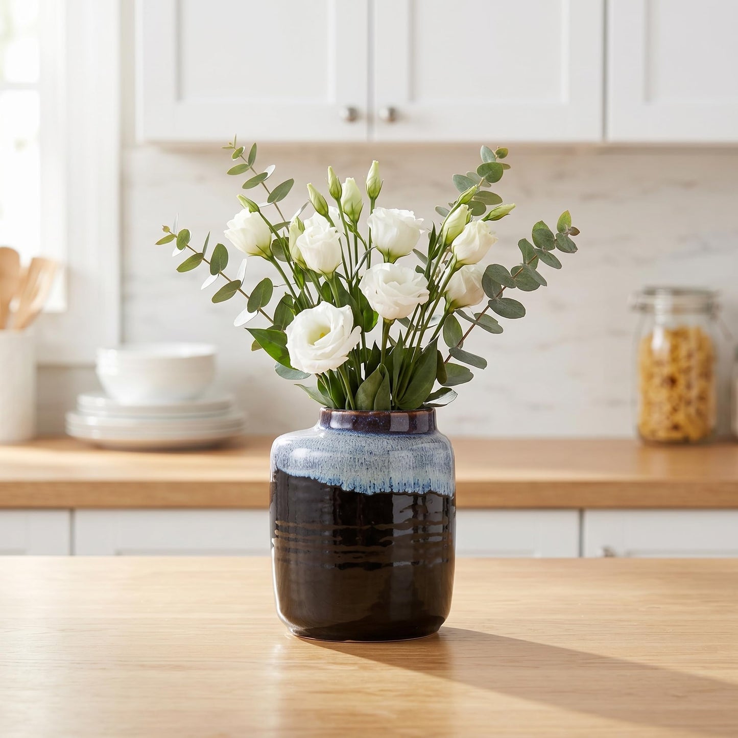Wancetang Black and Blue Vase - 7 Inch Modern Ceramic Vase for Decor Pottery Decorative Flower Vases for Home Decor Table Living Room Bathroom Shelf Mantel Decoration