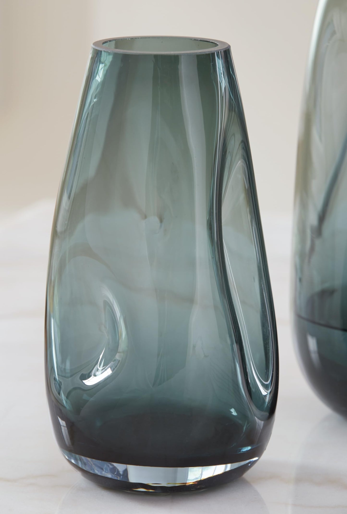 Signature Design by Ashley Beamund Contemporary Glass Vase, Indoor and Outdoor Use, Wide Mouth, Watertight for Fresh Florals, Blue, 5.13' W x 5.13' D x 9.25' H