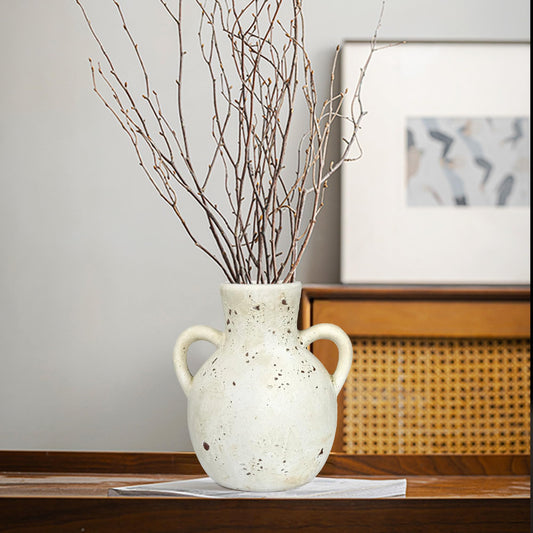 Xunsiga Ceramic Vase with 2 Handles, Rustic Pampas Grass Vase, Vintage Farmhouse Decor 7.5Inch Modern Decorative Flower Ceramic Vase for Home Decor, Table, Living Room Decoration, Office
