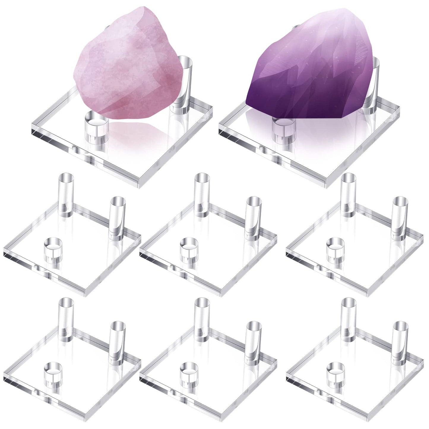 Weysat 8 Pcs Rock Display Stands Geode and Mineral Display Stands 3 Peg Acrylic Crystal Easel Holder for Agate Fossil Coral Small Collectibles(2.5 x 2.5 x 0.3 Inch)
