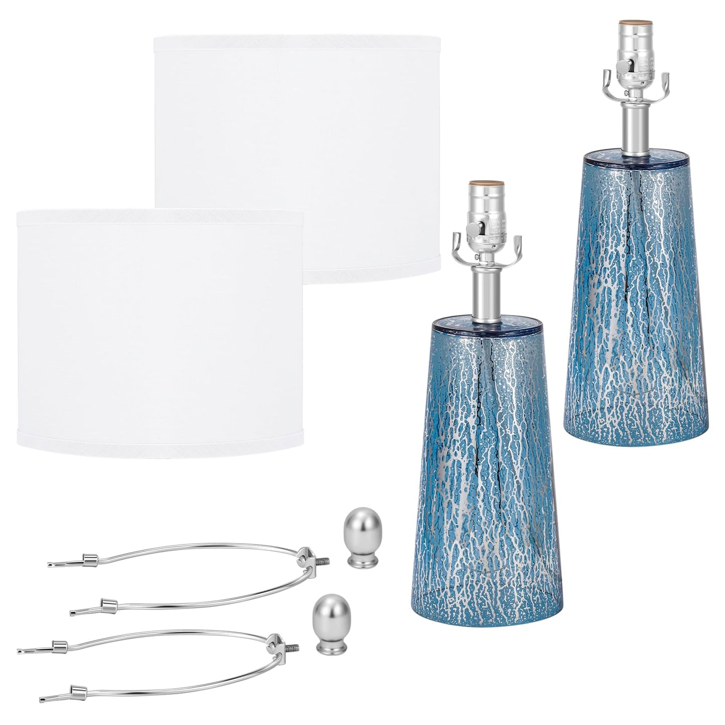TPAMSWO Modern Coastal Table Lamps 23” High Blue Silver Hand-Applied Mercury Tapered Column Glass Bedside Lamps, for Bedroom Living Room Home Nightstand Table Lamp (Pattern May Vary Slightly)