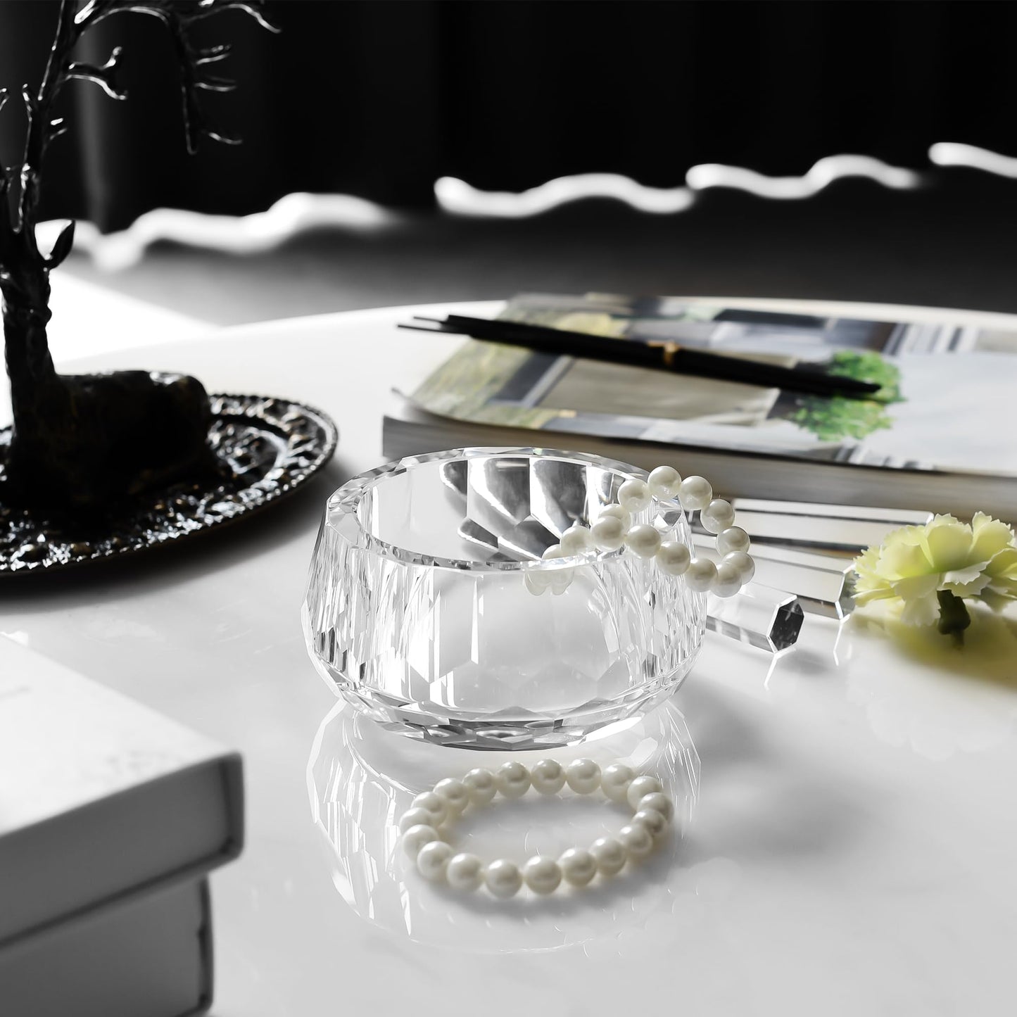 DONOUCLS Crystal Candy Dish Hand-Cut Decorative Bowl W4.7 x H2.4 for Home Decor, Comes With Gift Box