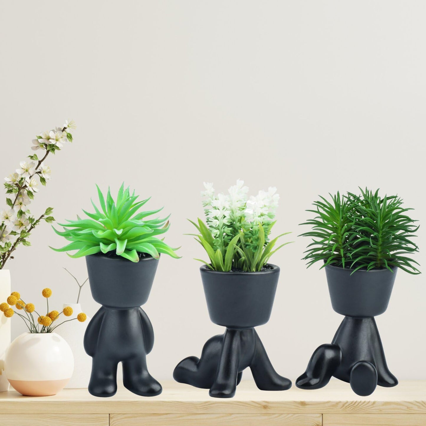 TOPSV Faux Plants Indoor Decor, Artificial Succulents in Pots Small Artificial Plants in Ceramic Pots for Home and Kitchen Decor (Backward Arm Support)