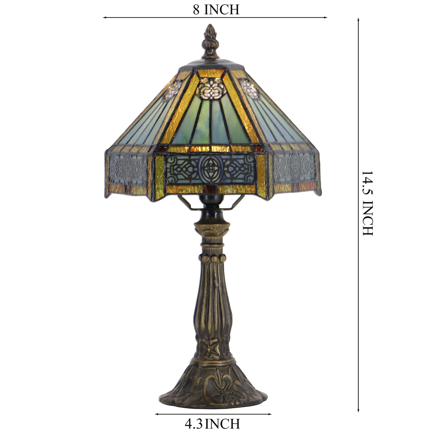 HZYFFYU Small Stained Glass Table Lamp Mini Stained Glass Lamp Memory Sympathy Desk Reading Light 8X14 Inch (Hexagon Mission Style)