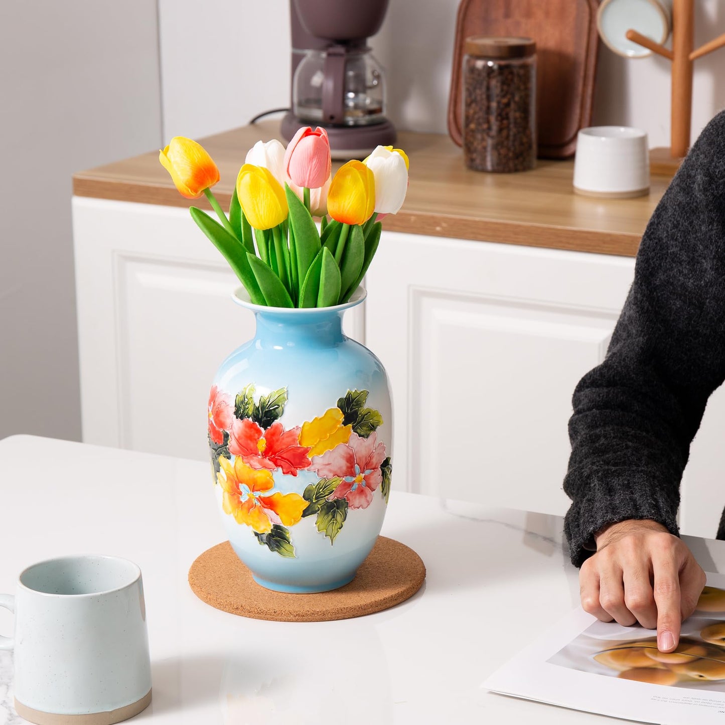 Magclay Ceramic Vase for Home Decor, Hand Painted Modern Vase Decor, Home Decorative Vase, Blue
