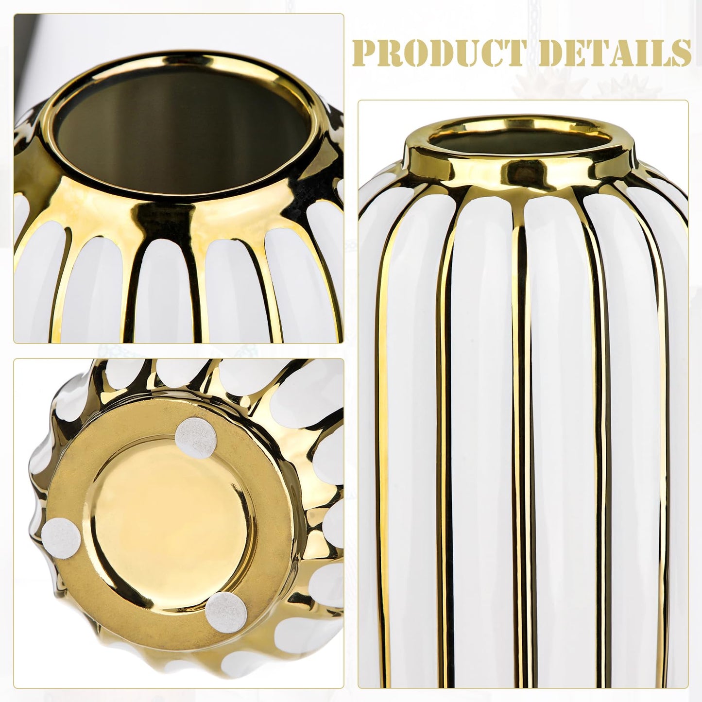 Briful Gold Plated Lantern Ceramic Vase Home Decor Creative Design Porcelain Decorative Flower Vase 11.02'' White Ceramic Vases for Wedding Anniversary Decoration