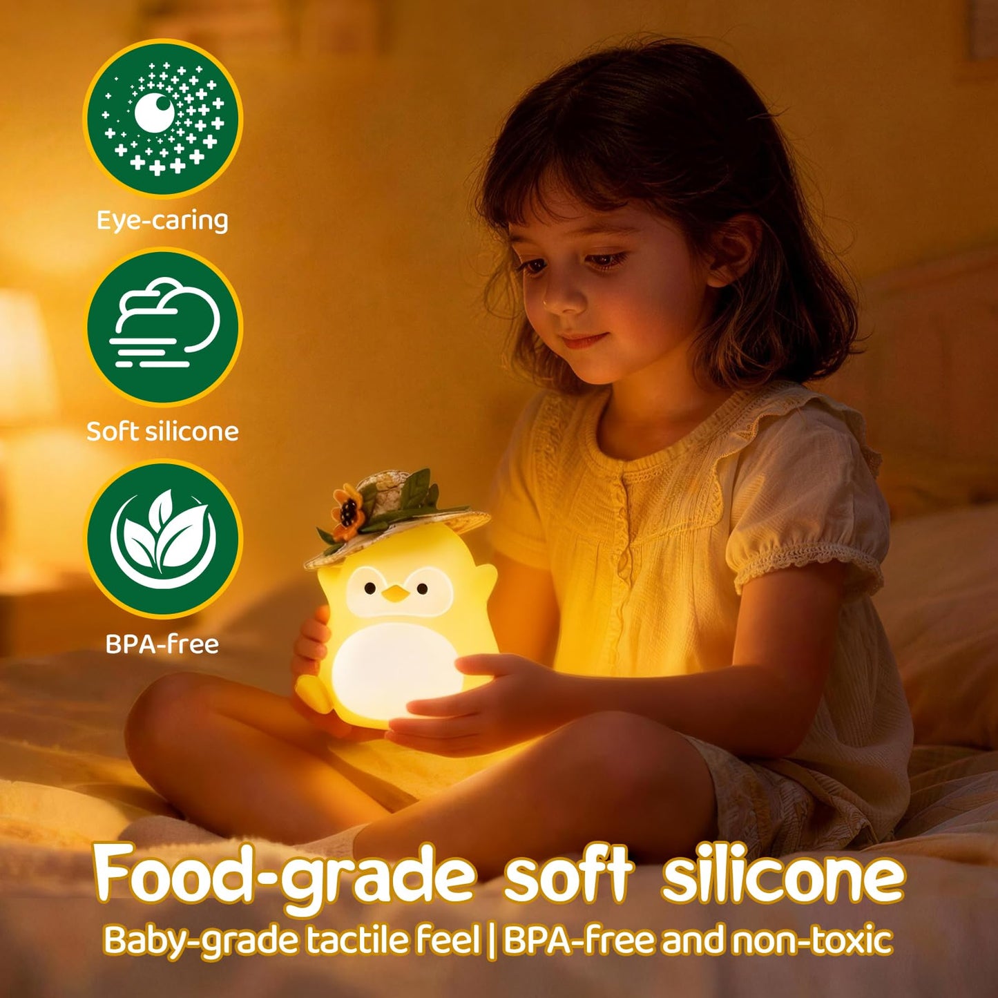 Gemmac Penguin Night Light for Kids, LED Squishy Silicone Animal Night Lamp, Cute Nursery Nightlight for Desk Decor RGB Ambient Lighting Rechargeable/Dimmable/Timer Toddler Lamp Baby Boys Girls Gift