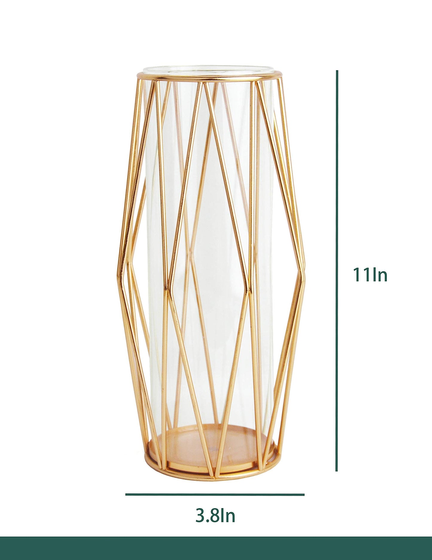 FSyueyun Gold Flower Glass Vases for Centerpieces with Premium Metal Rack, Modern Large Vases Home Decor Living Room or Wedding Centerpiece (11 Inches Tall)