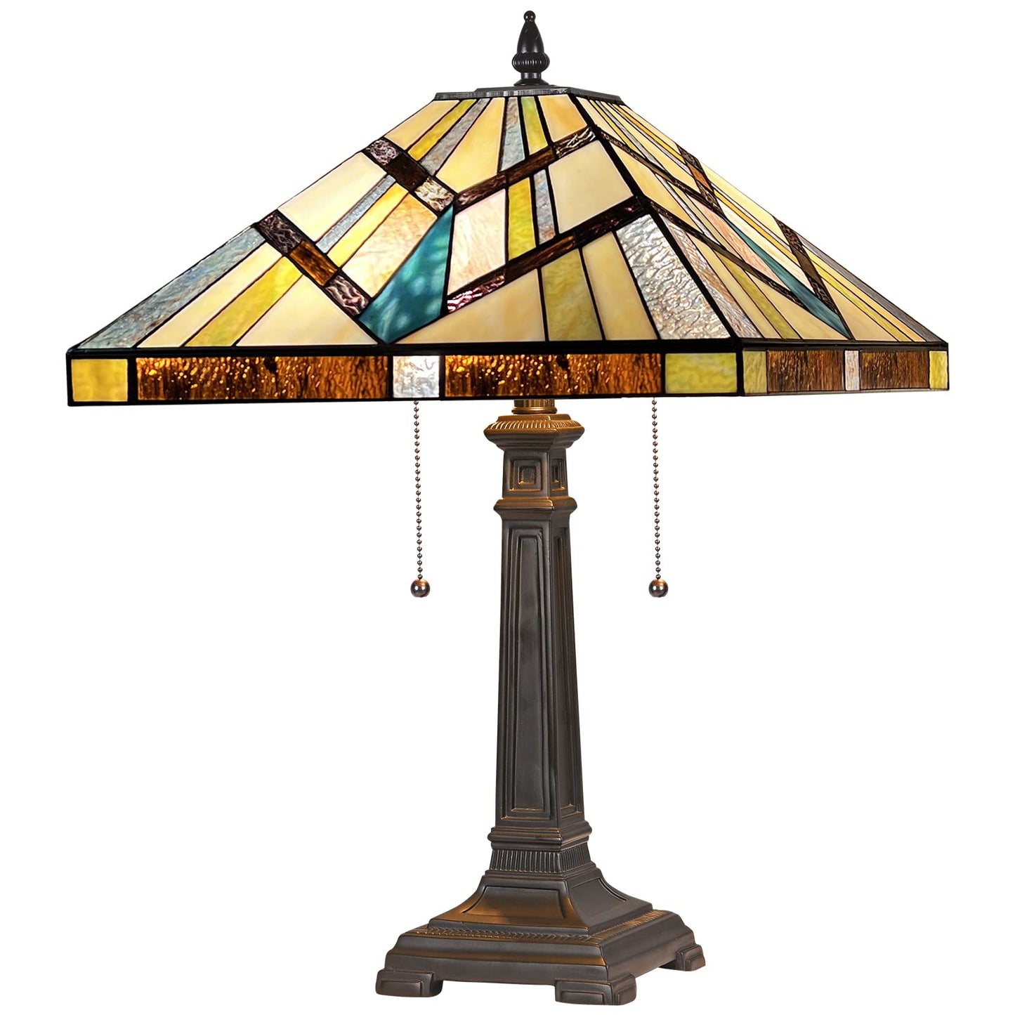 Capulina Tiffany Table Lamp Antique Cream Amber Stained Glass Lamp 2-Light