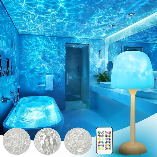 TGYWCHY Spa-Like Shower Lamp Waterproof Bathroom Lamp Ocean Wave Projector Light with 16 Colors Changing Rechargeable Remote Control & Touch Northern Lights Projector,Cordless Light for Inside Shower