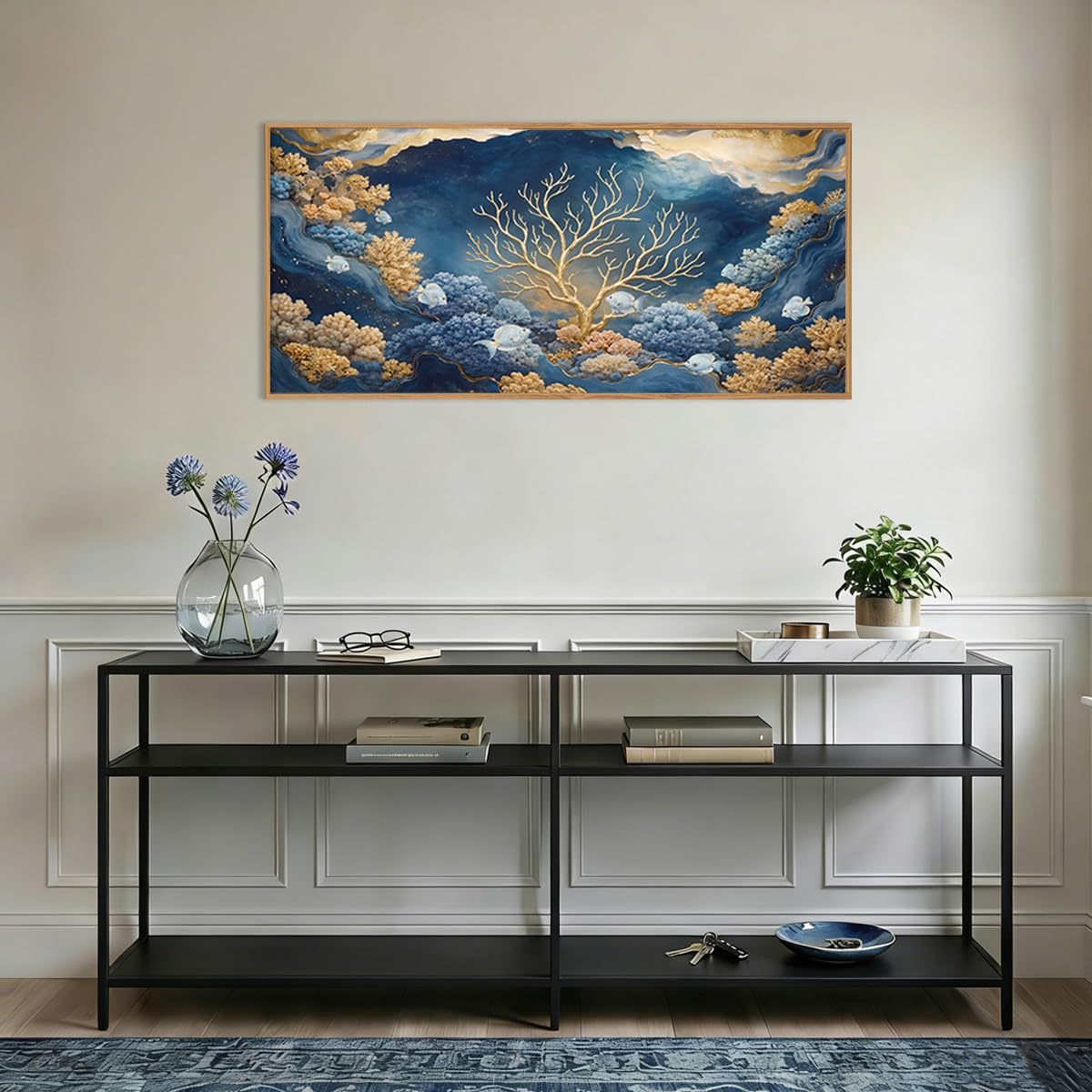 HPNIUB Blue Dreamy Underwater Framed Canvas Wall Art 40"x20"