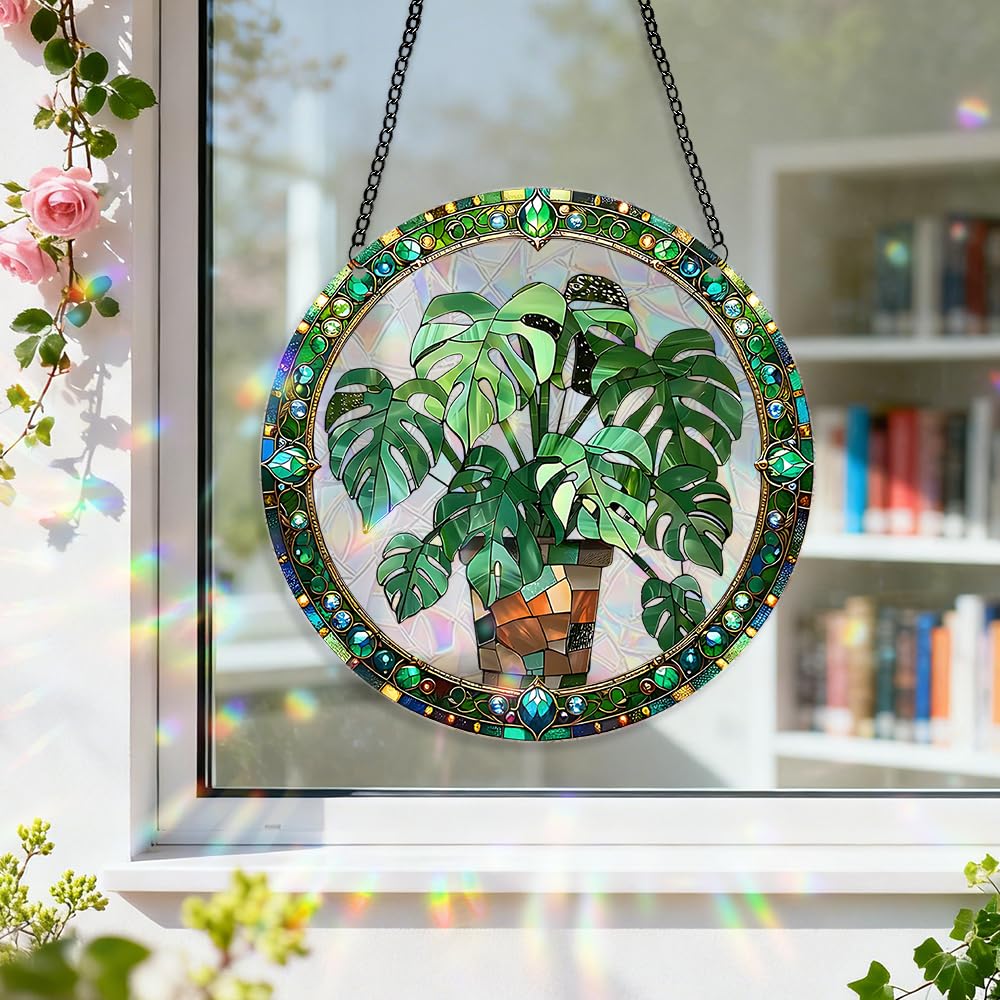 zhuoyaju Acrylic Suncatcher Window Hanging, Leaf Sun Catcher Rainbow Indoor Window Decoration for Living Room Bedroom, Summer Home Balcony Ornaments Deco, 7.87 x 7.87 inches (64 Leaf)