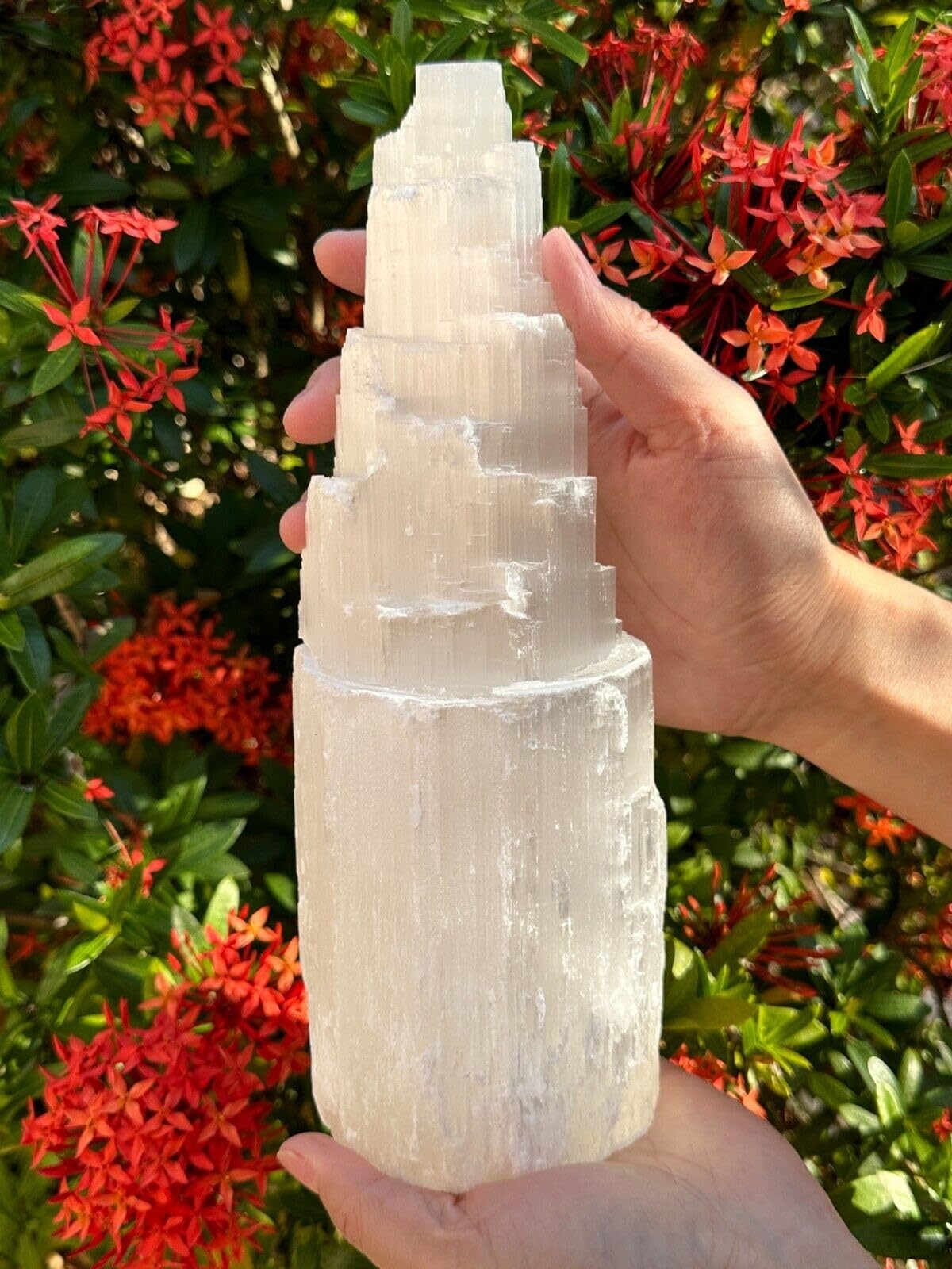 GAF TREASURES Selenite Skyscraper Tower Light – Natural White Healing Crystal, Choose Size 6", 8", 10", 12", 16" (10")