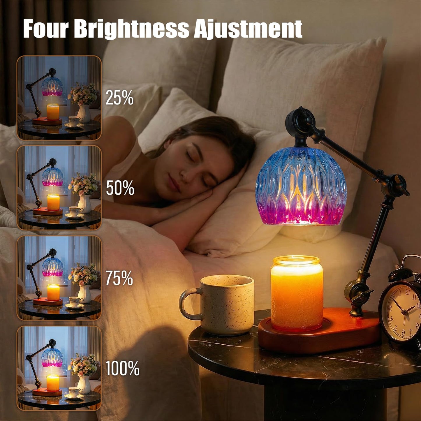 YWYWLED Candle Warmer Lamp, Dimmable Wax Melting Warmer with Adjustable Height, Bedroom Living Room Home Decor, Birthday Relaxation Gifts for Women (Purple, Wave)