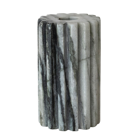 Bloomingville Round Marble Fluted 2-Sided Tealight/Taper Candle Holder, Black Mélange
