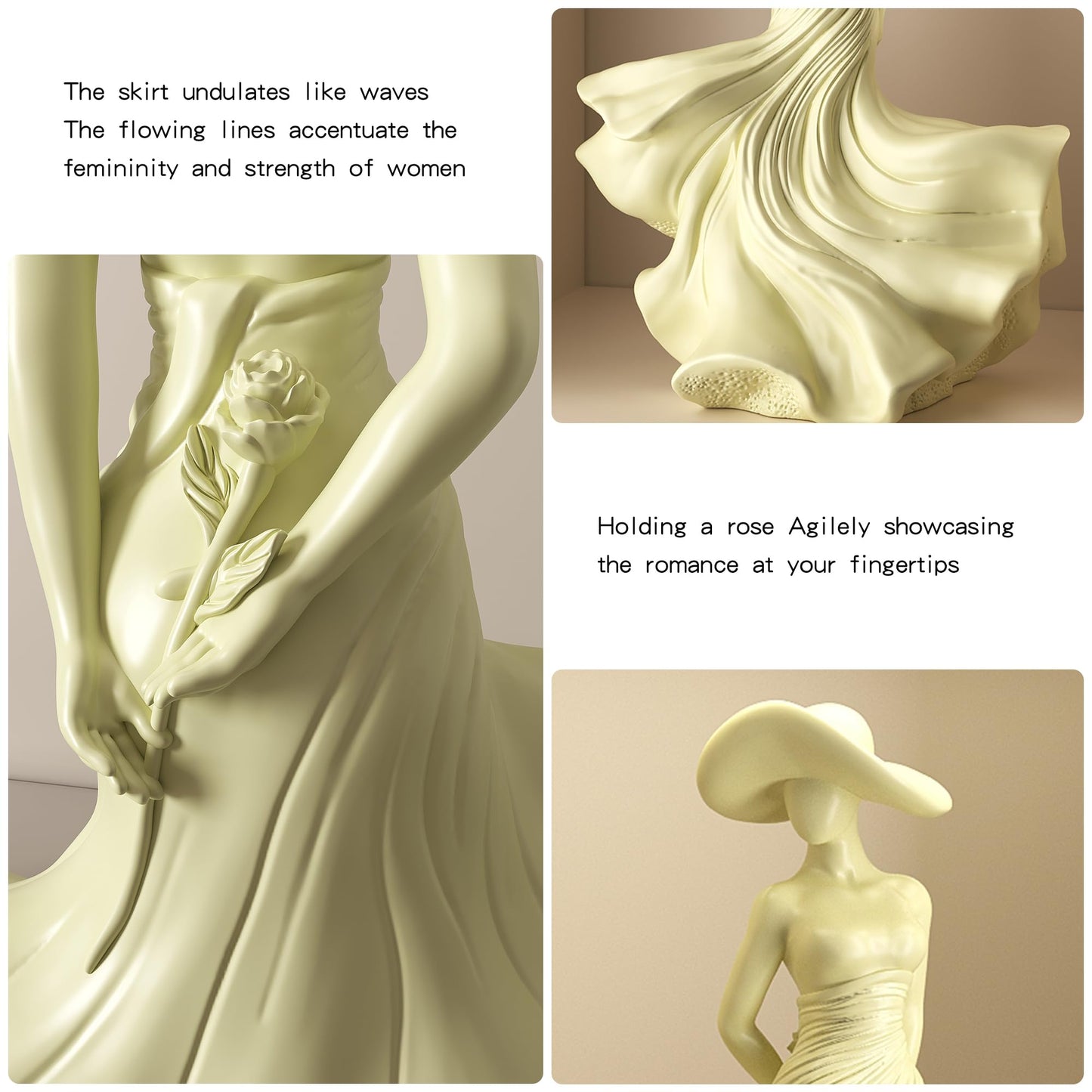 Aris & Juno Abstract Woman Statue 10.4" Resin Art Sculpture for Living Room Mantel Shelf Decor - Modern Female Figurine Holding Rose, Wide Brim Hat Art Piece for Housewarming Birthday Gift for Her