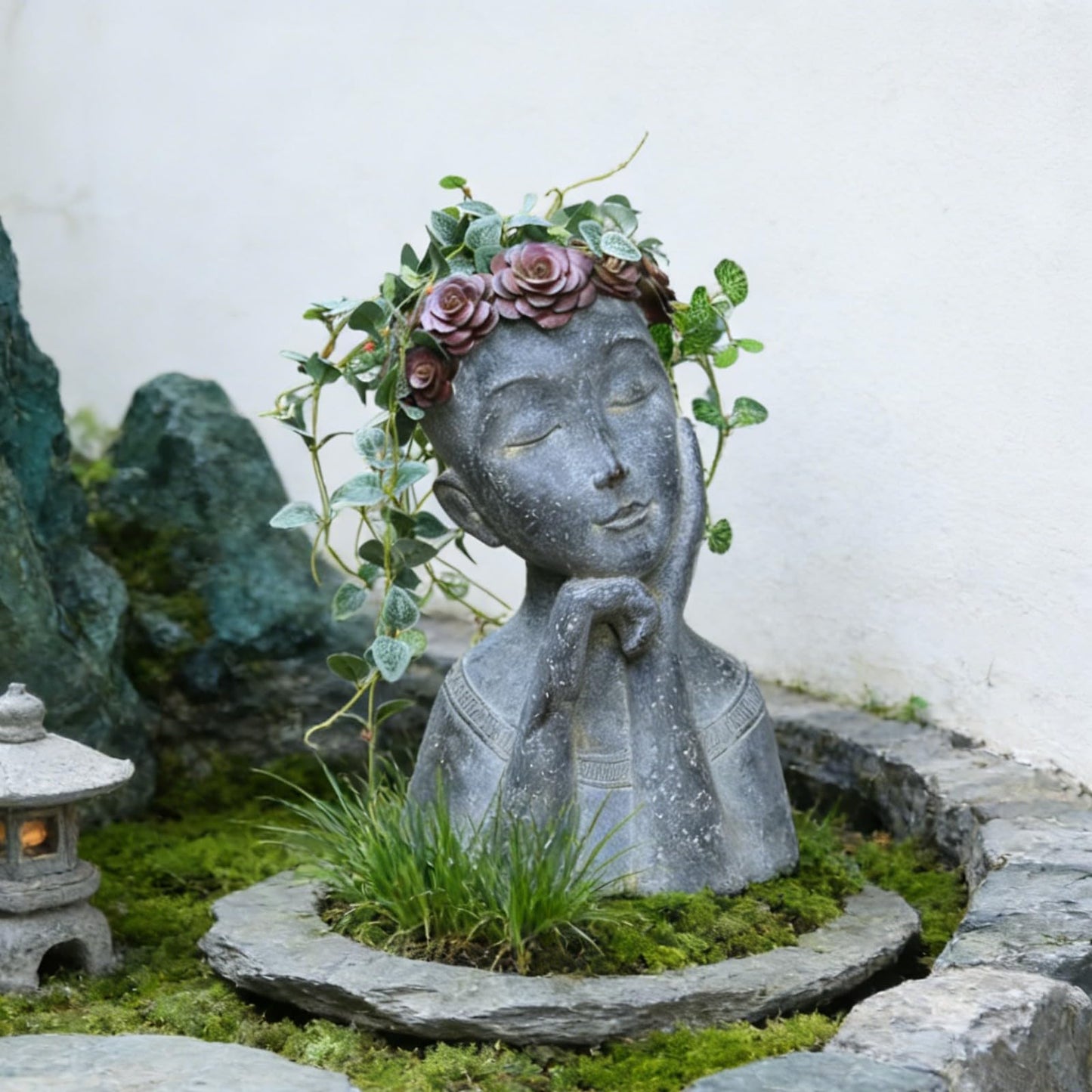 Newman House Studio Succulents Face Planters Pots Head - Flower Pot with Drainage Hole Face Head Large Garden Farmhouse Decor 9.4 x 7.2 x 13.9 inch