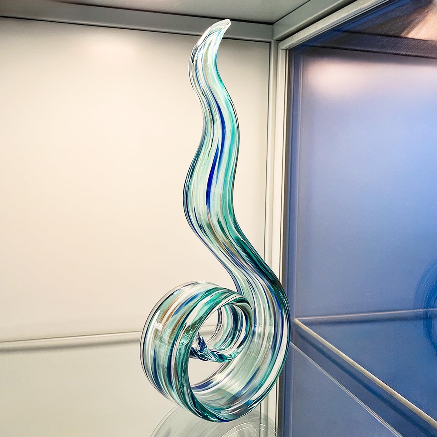 ORRFIDDY 11.4" Tall Hand Blown Glass Sculpture, Murano Style Art Glass Figurine, Modern Coastal Home Decor Accent for Shelf, Table, TV Stand, Living Room Decoration
