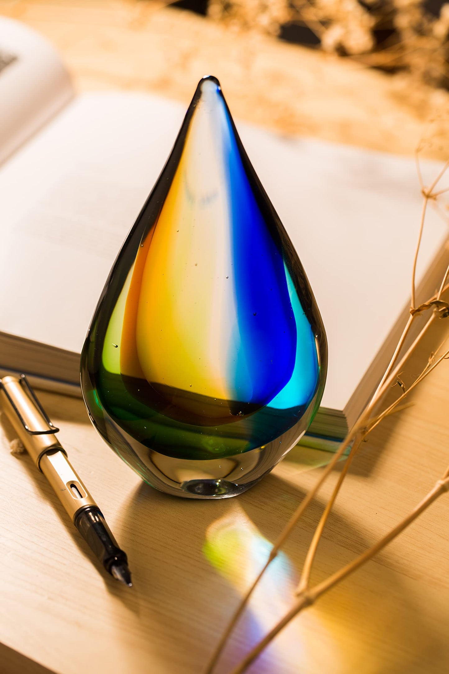 Yao Yuan Hand-Blown Glass Sculpture Murano-Style Decor Statue and Figurine Wonderful Gift, Blue and Green Color