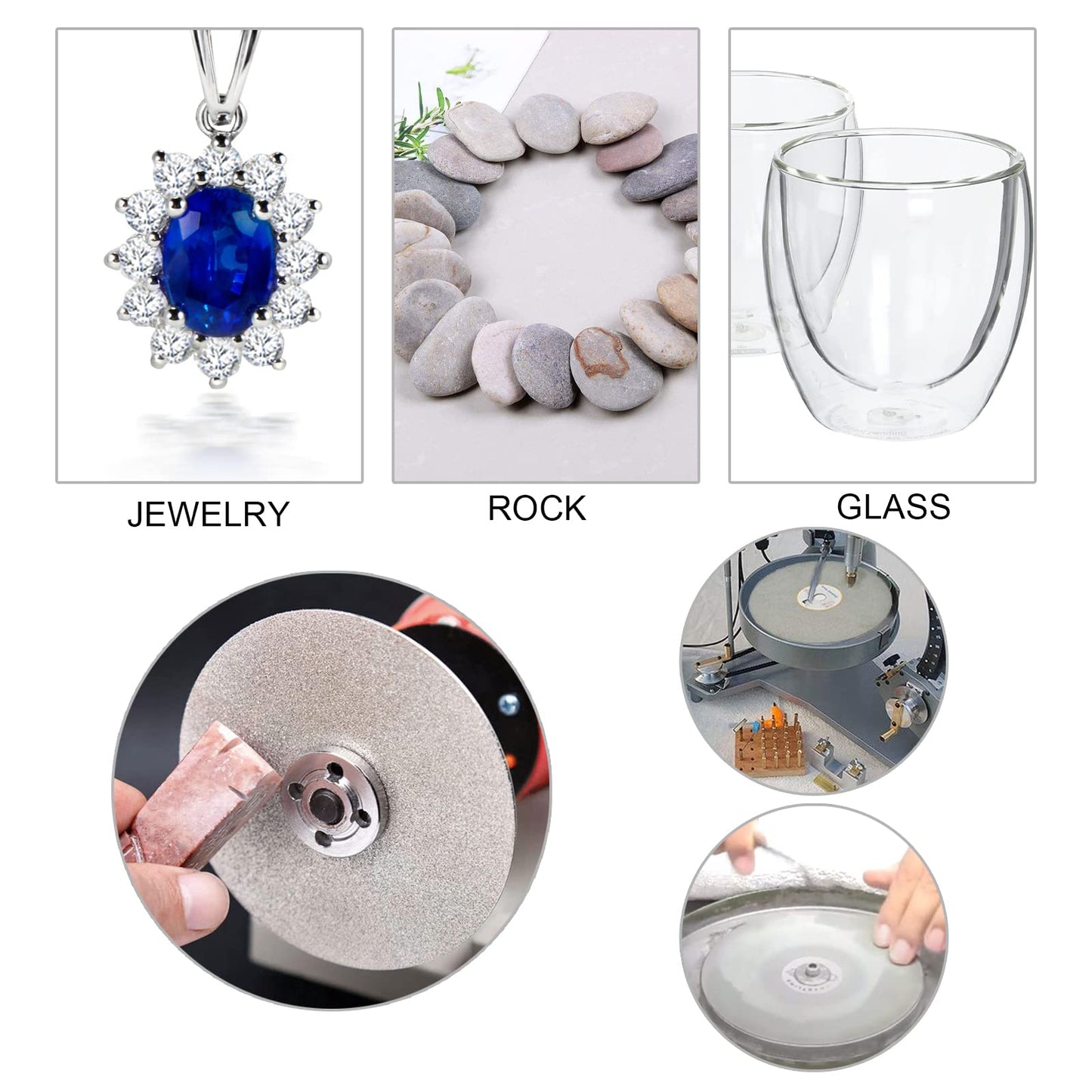 DZQ 4PCS Diamond Flat Lap Wheel Disc 6" x 1/2" Arbor Hole Abrasive Grit 80 120 240 320 for Cutting or Sanding Stone and Glass