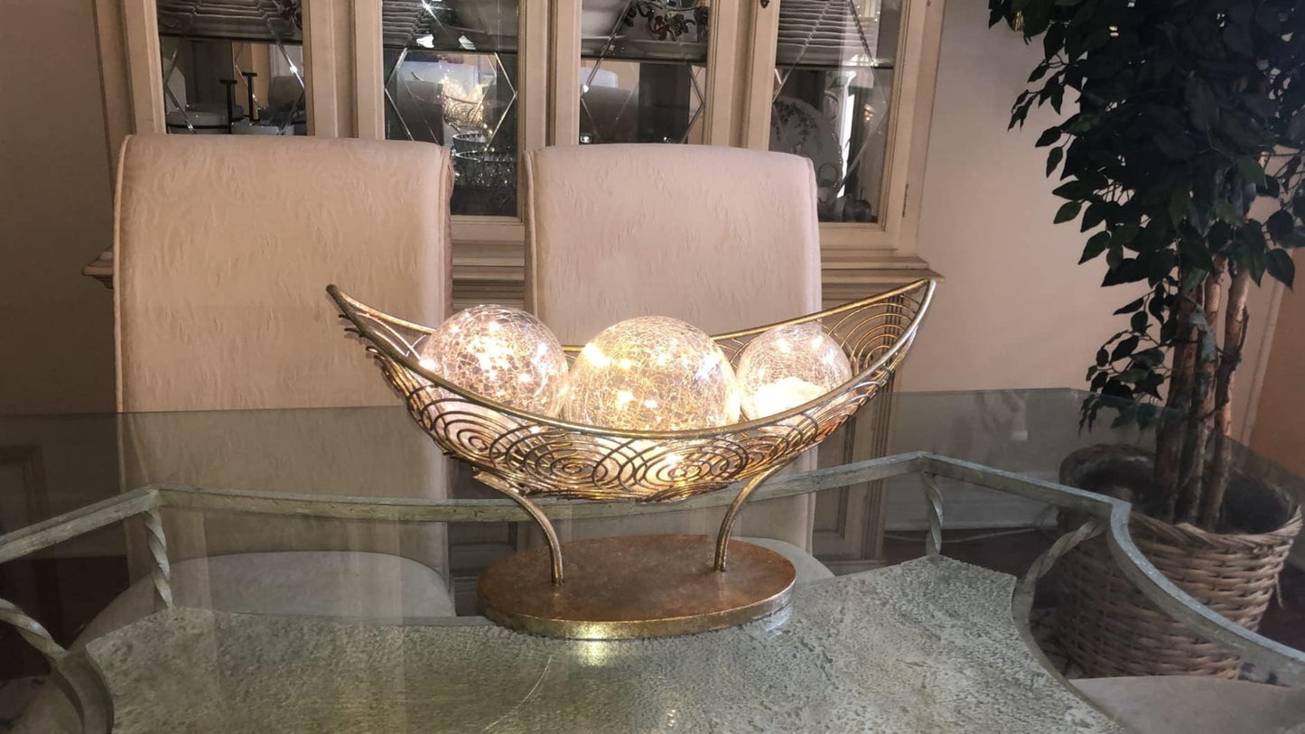 Crackle Globe LED Lamp Battery Operated – Gold Mercury Glass Ball Light for Festival Christmas Decoration, Living Room Indoor Decor (Batteries NOT Included, 3 Sizes Available)