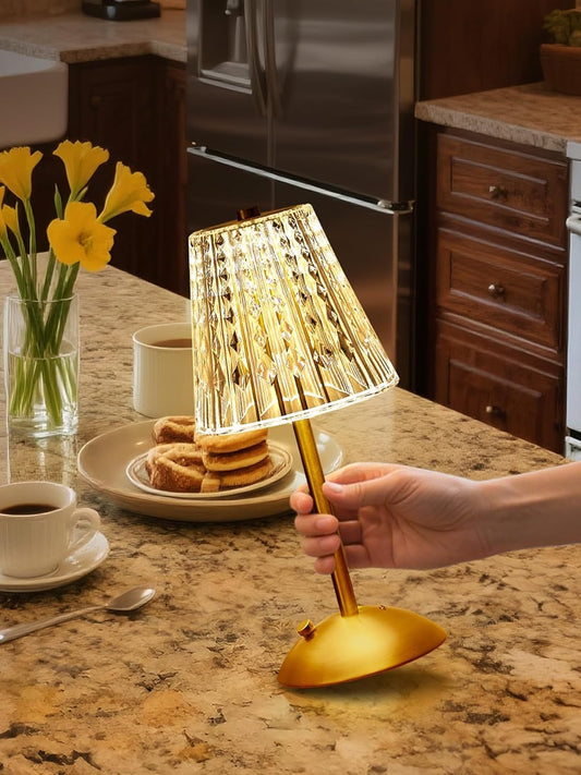 【3200mAh】Brass Table Lamp, 3 Colors+Dimmable+Touch Crystal Lamp LED Gold Lamp, Mood Lighting Mood Light, Brass Decor for Bedroom/Bathroom/Kitchen/Dinner/Bar/Entryway/Buffet, Traditional Home Decor