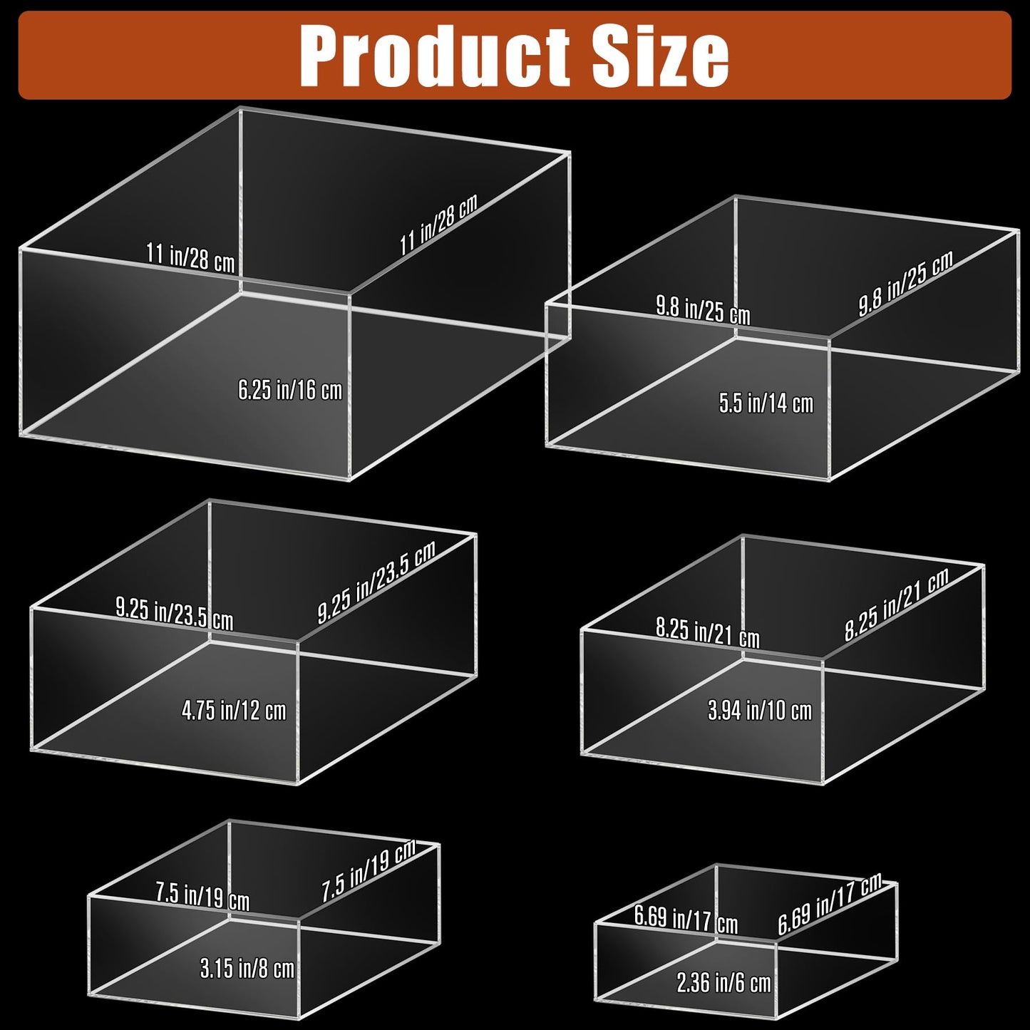 Builimeer 6Pcs Clear Acrylic Risers Display Stands (6"-11") | Food Service Display Risers
