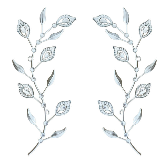 sxnzequnze 2 Set Metal Tree Leaf Wall Art for Home Decor Living Room Bedroom Dining Room Bling Rhinestone, 3D, Iron Branch Hanging Leaf Sculpture Art Pieces -Silver 16.5in*6.7in