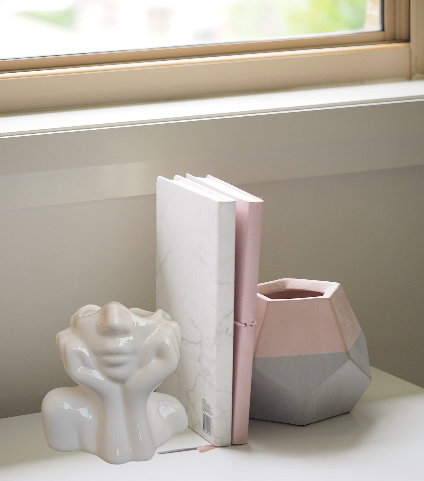 White Face Vase Unique Ceramic Vase for Room,Office,Home Decor