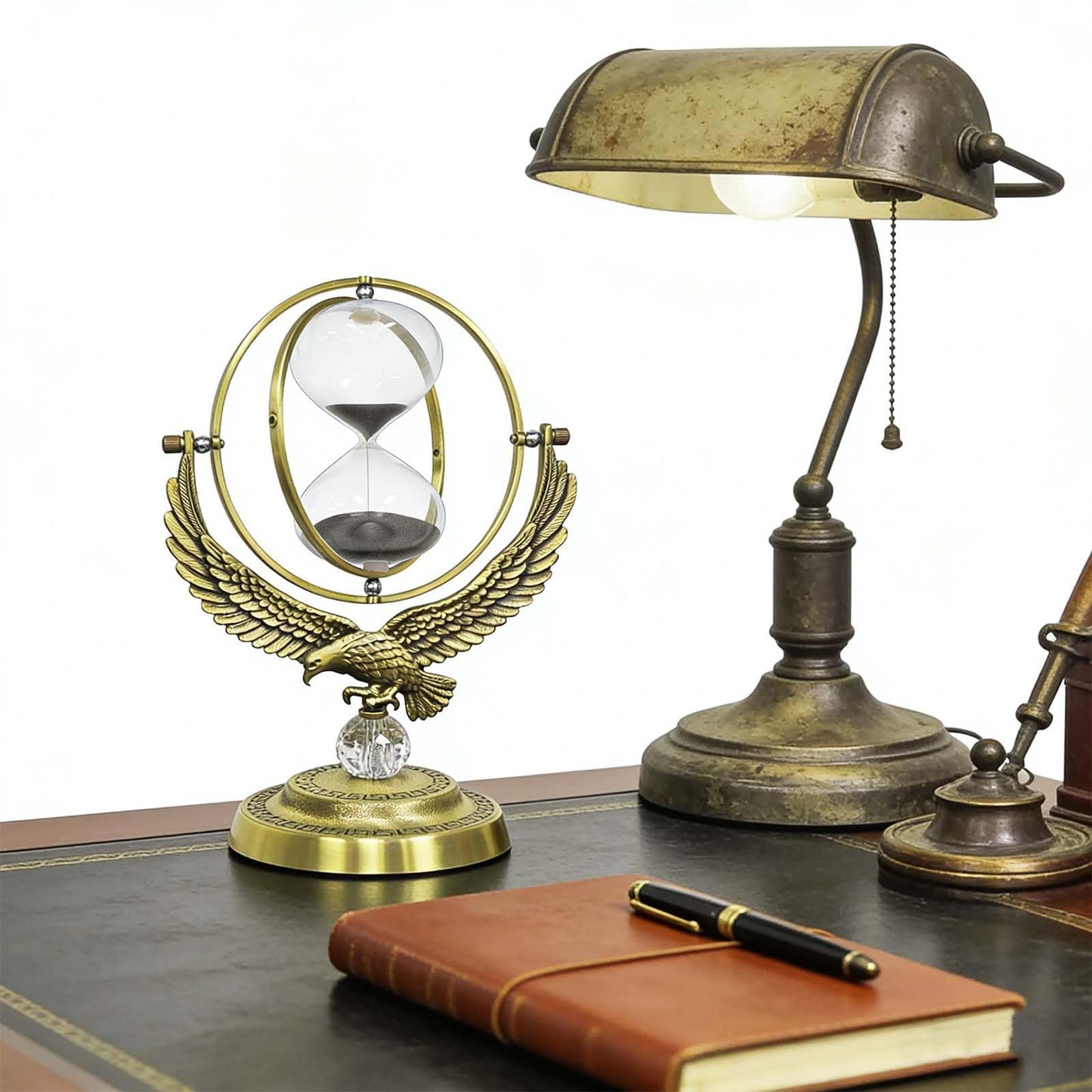 SuLiao Sand Timer Hourglass, 1 Hour Rotating Eagle Hour Glass, 60 Min Large Black Sand Clock, 60 Minute Unique Brass Sandglass, 1 hr Metal Decorative Reloj De Arena, Home, Desk, Office