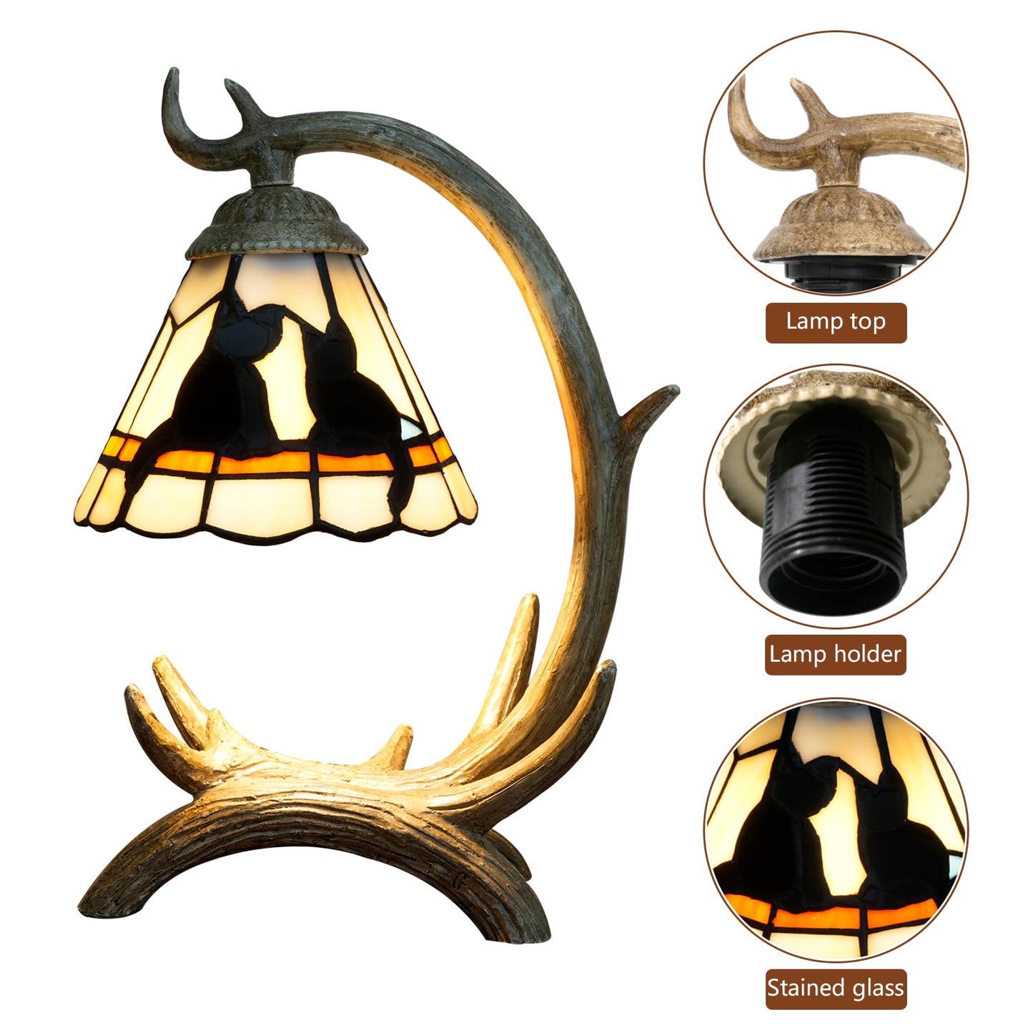 Halloween Black Cat Tiffany Lamp Stained Glass Table Lamp rustic Antler Desk Lamps Christmas Kids Decor Cute Cat Lamp Lover Gift For Bedroom Bedside Nightstand Kitchen Living Room Office Night Light