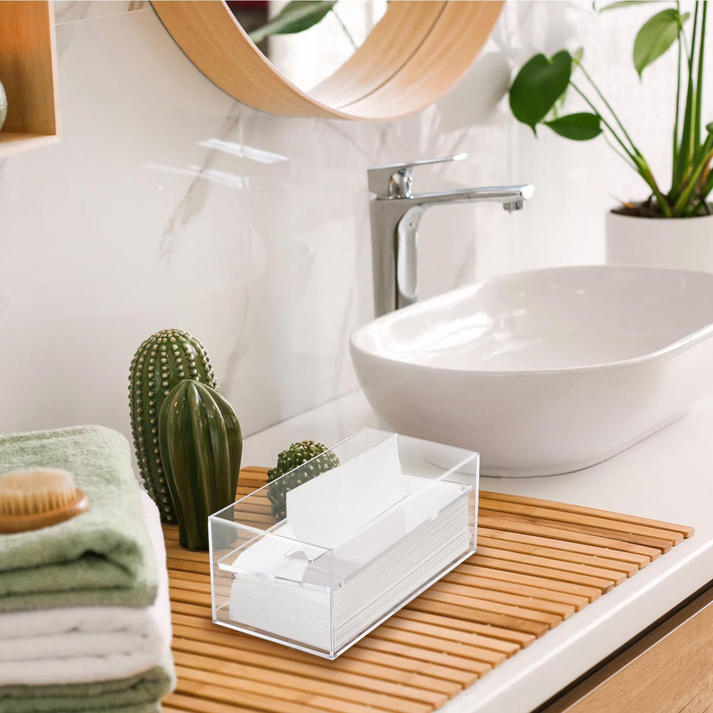 Dicunoy Acrylic Tissue Box Holder with Sinking Lid, Rectangular Facial Paper Holder with Removable Cover, Facial Napkin Dryer Sheet Dispenser for Vanity Counter, Dresser, Kitchen, Office, Bathroom