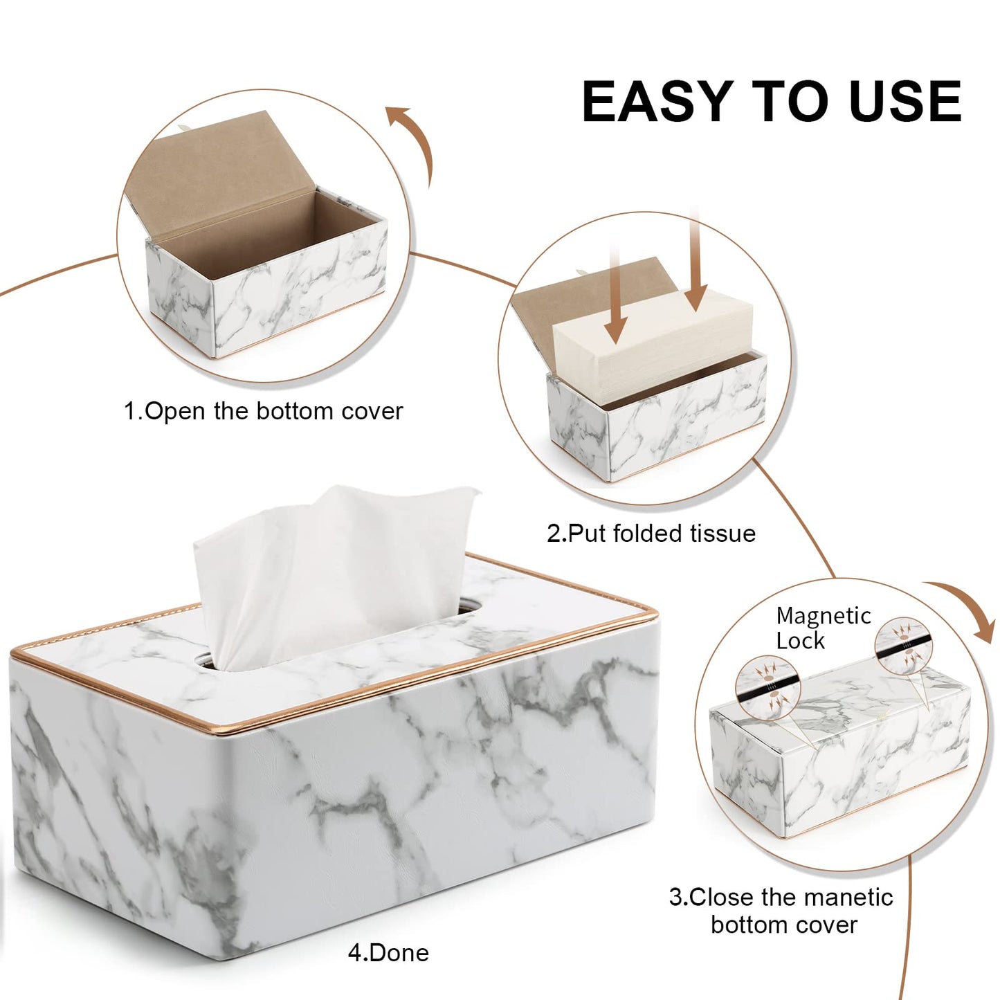 Tissue Box Cover Rectangular, PU Leather Tissue Box Holder for Kleenex, Napkin, Rectangle Tissue Box Covers, Tissue Holder for Bathroom Car Home Decorative 9.84"X5.23"X3.77" - Phnom Penh Marble