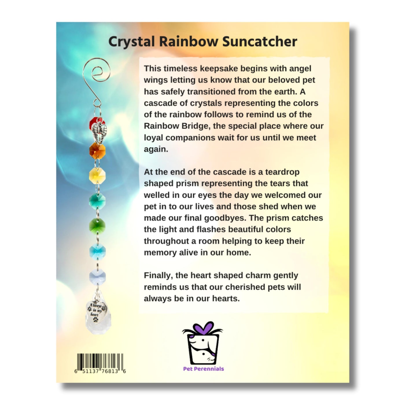 Pet Perennials Pet Memorial Suncatcher – Crystal Rainbow Prism with Angel Wings & Paw Print Charm – Cat and Dog Loss Gifts for Window Display – Memorial Ornament for Remembrance