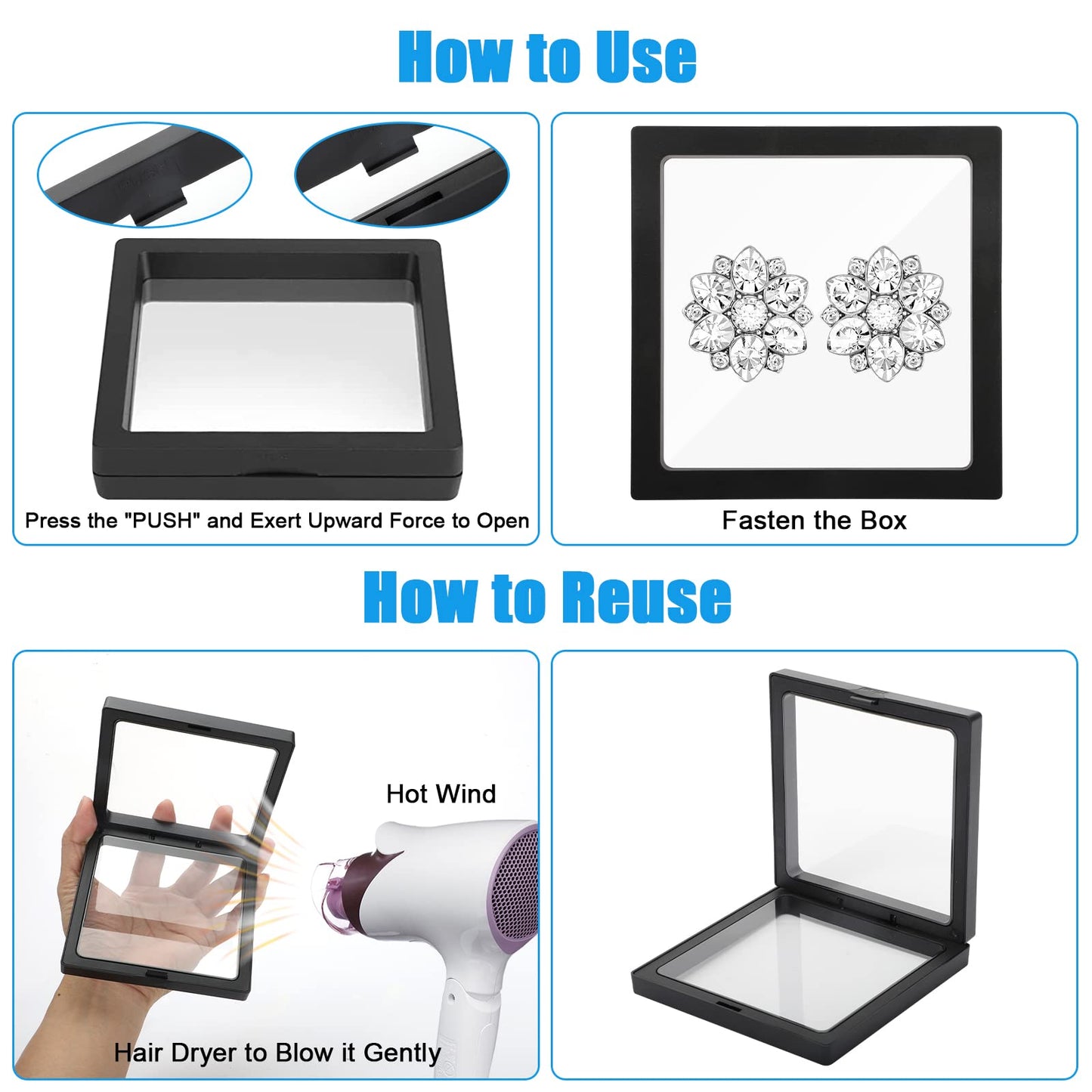 Linkstyle 10PCS Challenge Coins Display Stand Holder, 3D Floating Frame Transparent PE Floating Display Case, Jewelry Storage Box Suspension Frame for Medal, Medallion, Stamps