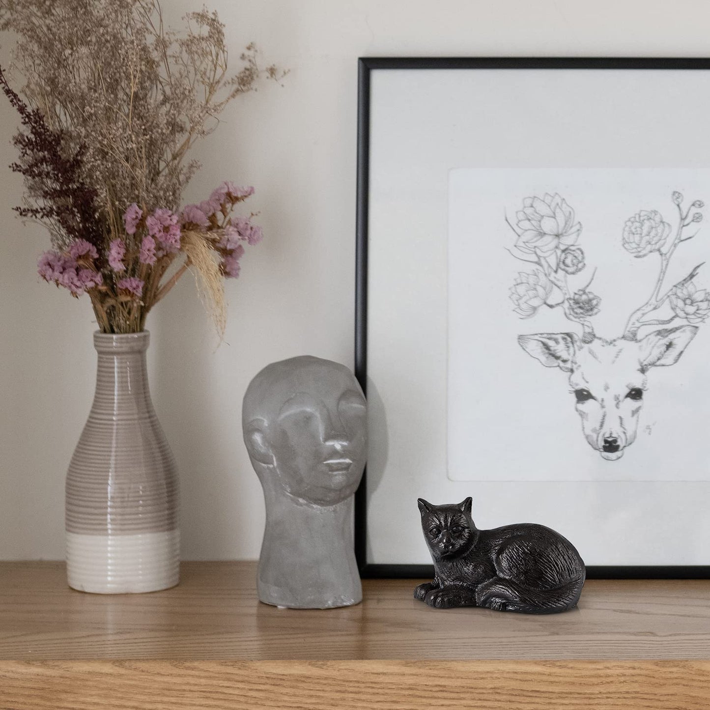 MOLIGOU Cast Iron Cat Statue, Cat Figurine Home Decor, Cat Sculpture Decor for Shelf, Garden
