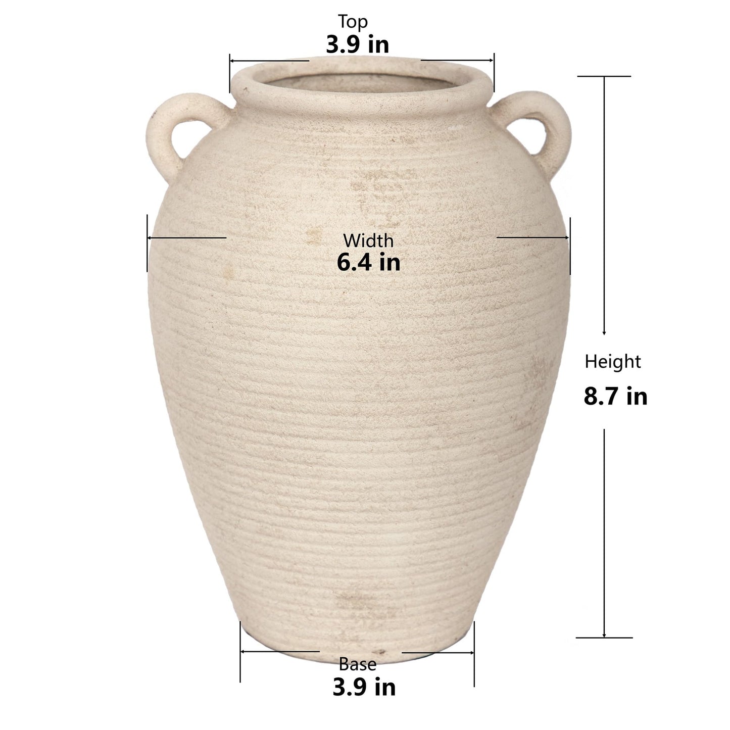 GreenSicilia 8.7" Ceramic Vase with Handles, Light Beige Terracotta