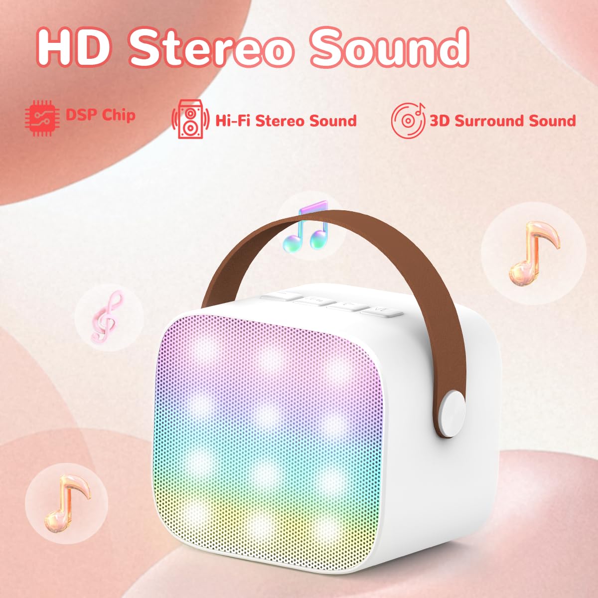 Mini Karaoke Machine for Kids 3-12 Years Old - Toddler Toys Birthday Gift for Girls Ages 3 4 5 6 7 8 9 10, Portable Bluetooth Speaker Set with 2 Wireless Microphones fits Family Fun Home Party, White