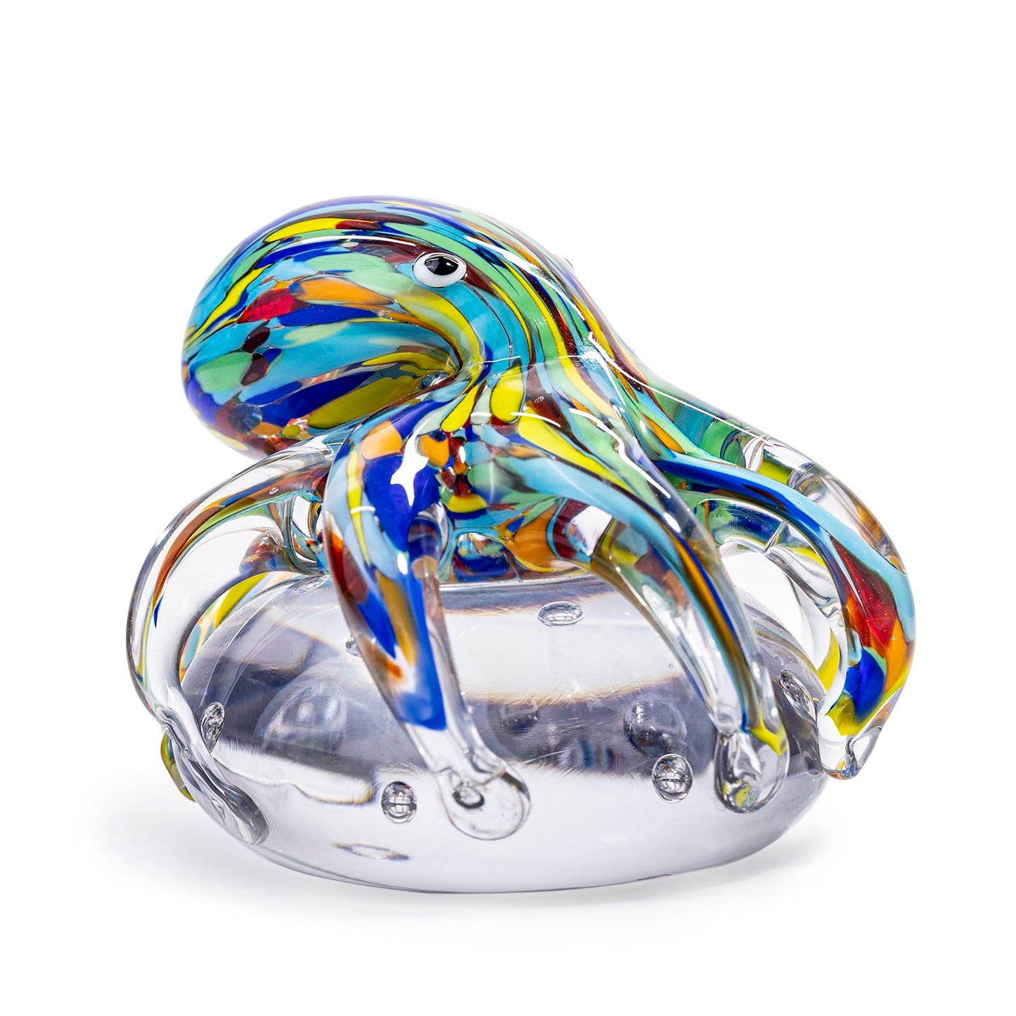 LLAVVD Hand Blown Art Glass Octopus Figurine on Crystal Ball | Handmade Sea Creature Collectible, Ocean Theme Desk Paperweight & Aquarium Decor (Turquoise)