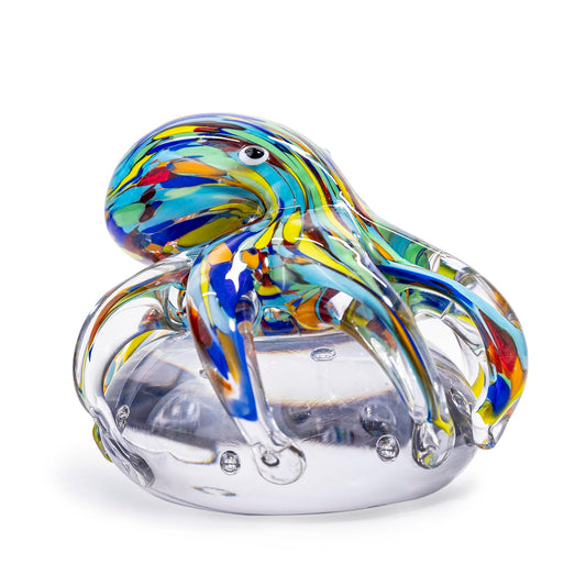 LLAVVD Hand Blown Art Glass Octopus Figurine on Crystal Ball | Handmade Sea Creature Collectible, Ocean Theme Desk Paperweight & Aquarium Decor (Turquoise)