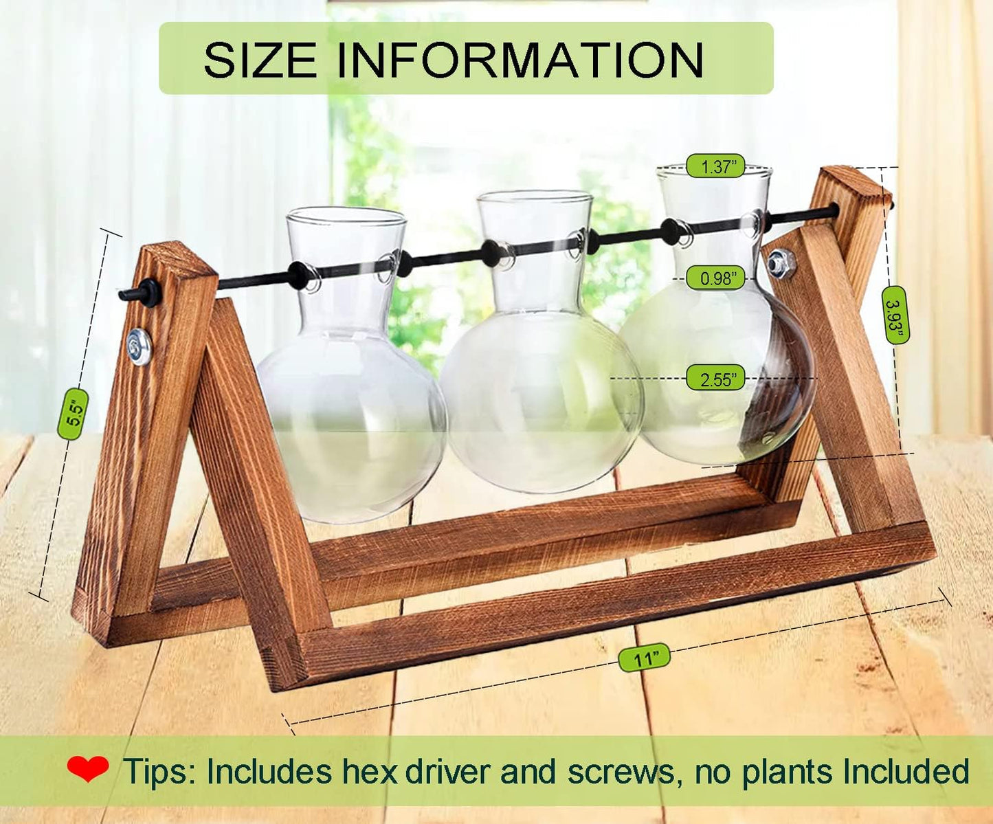 Kingbuy Plant Propagation Station, 3 Glass Bulb Vases with Wooden Stand