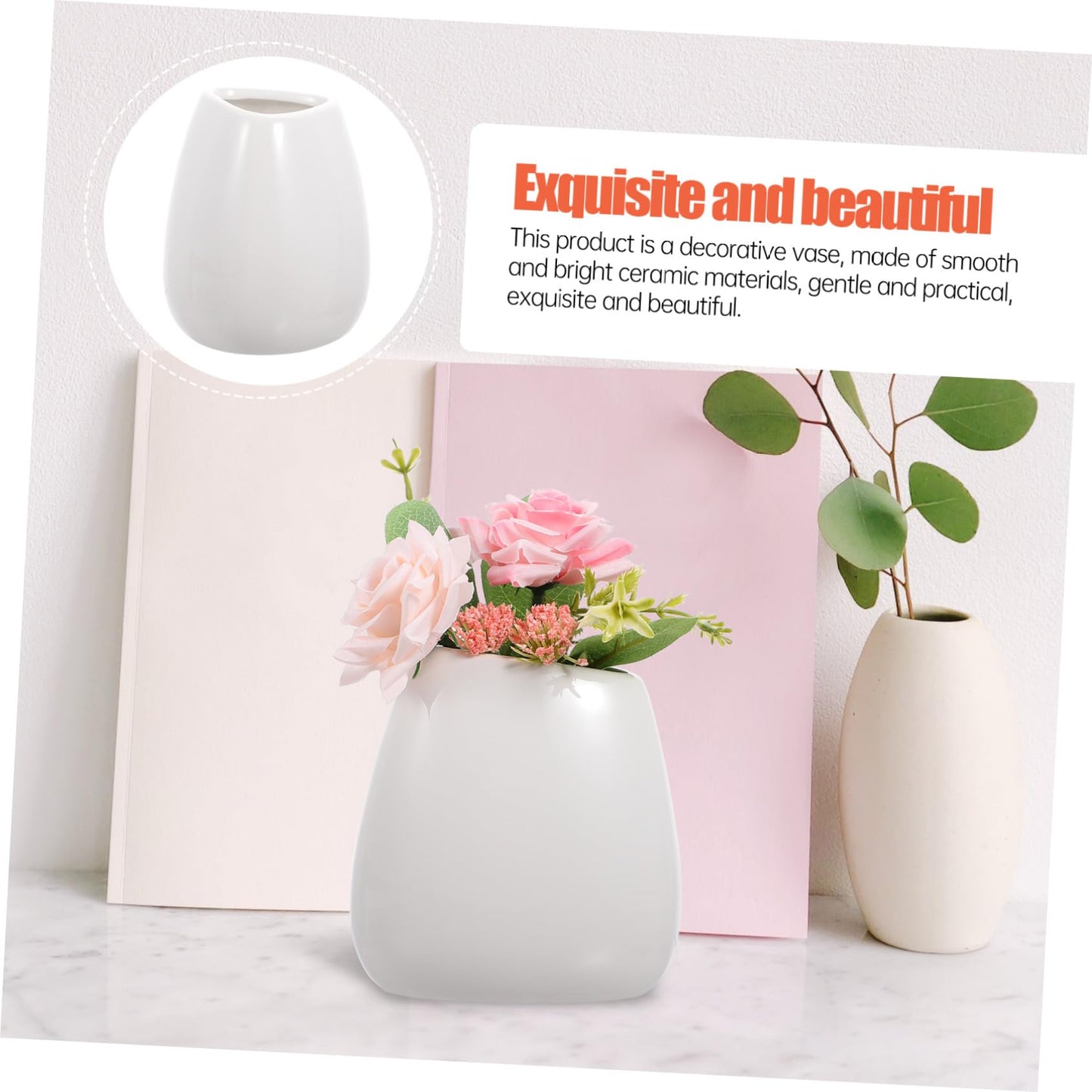 HOMOCONO Ceramic Vase Small Tabletop Flower Vase for Single Stem Flowers Dried Arrangements Centerpiece for Dining Table Home Decor Office Desktop Decor DIY Flower Arrangement 4.33 X 3.54 X 4.13 in