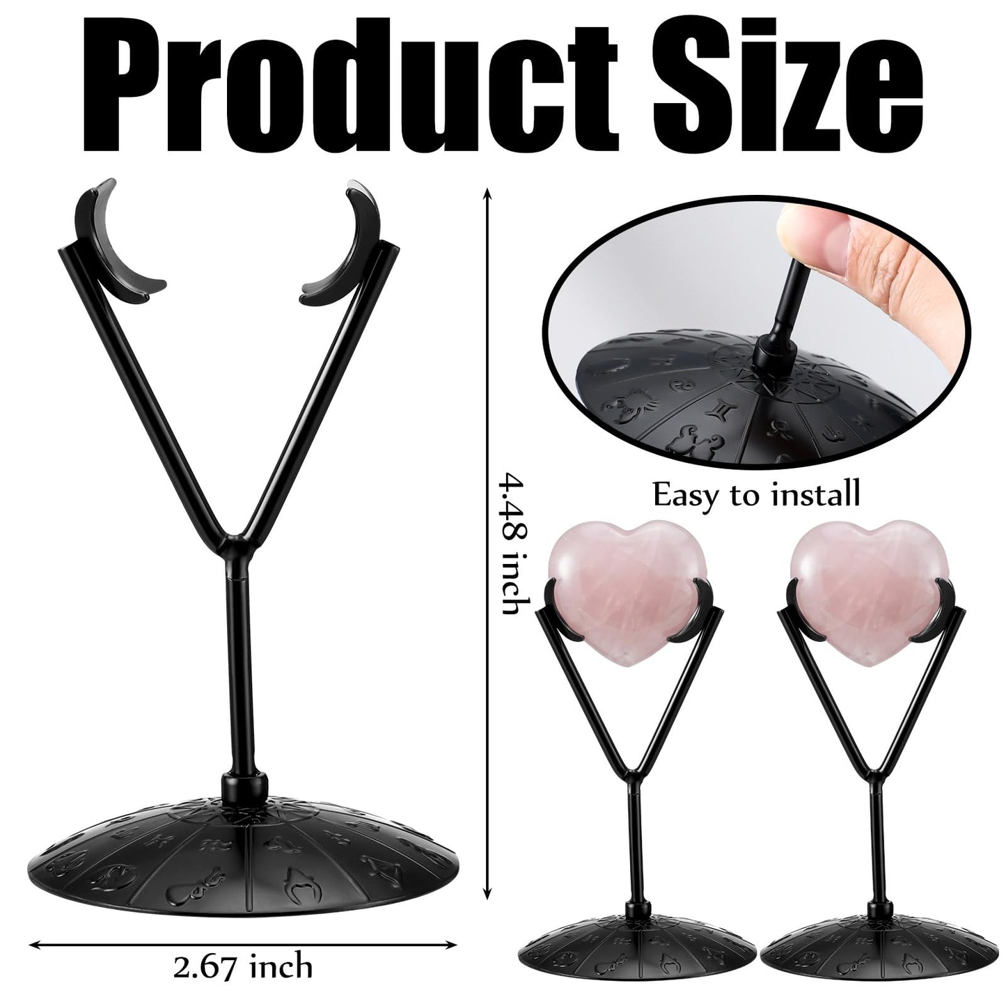 Otoolling Black 2 Pcs Heart Shape Metal Display Stand Adjustable Golden Rock Display Holder for Gemstones Minerals Agate Slabs Plates Seashell Sphere Crystal Ball Eggs Collectibles