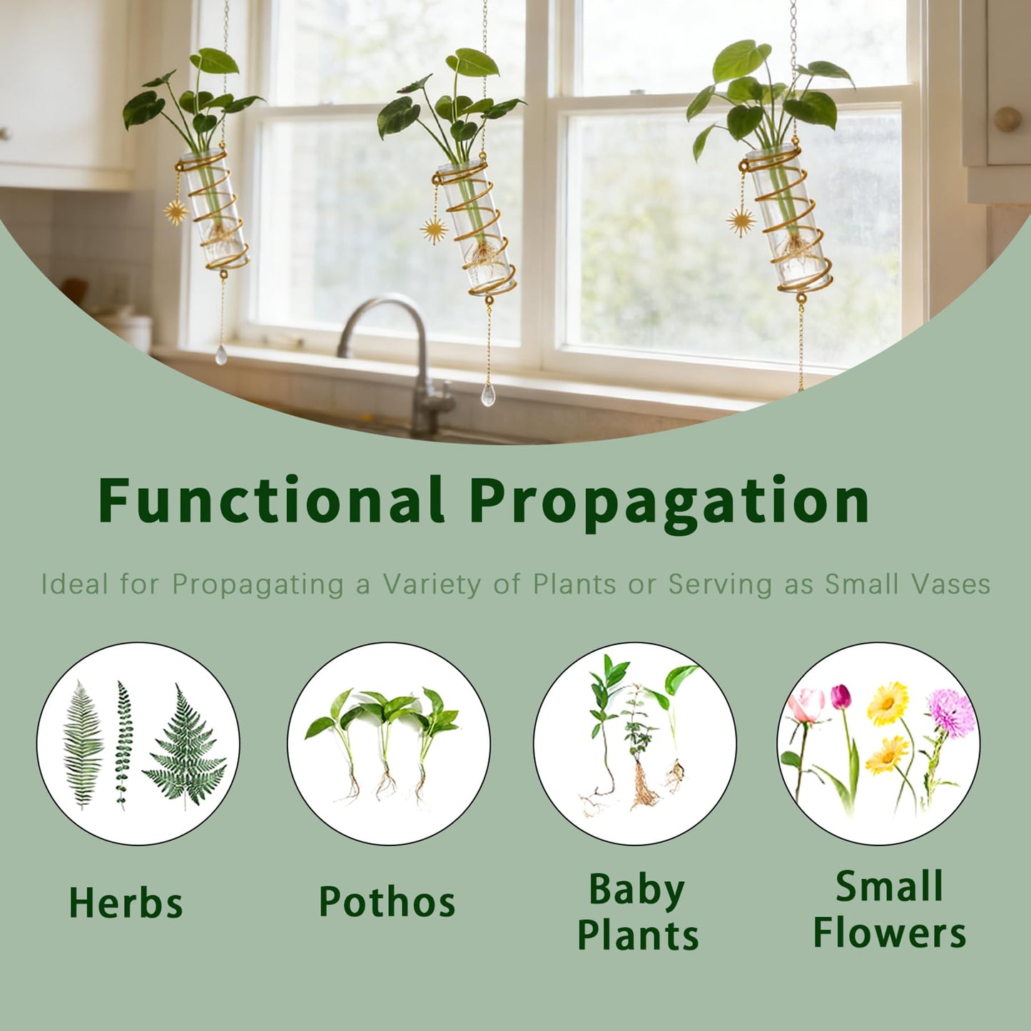 PERIZIA 3Pcs Hanging Plant Propagation Station, Glass Wall Planter Vases