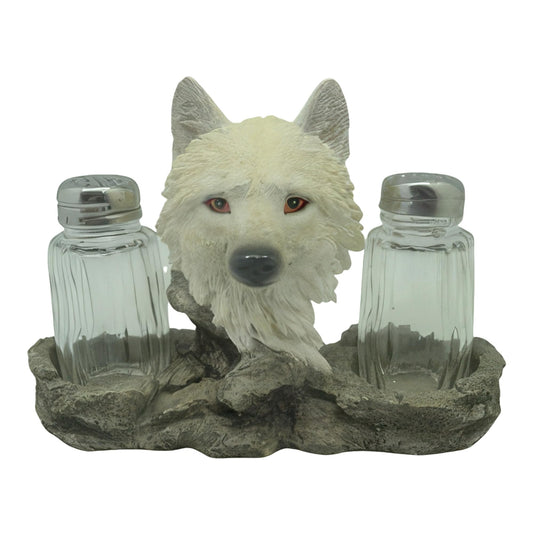 ICE ARMOR 6.75" W White Wolf Salt & Pepper Shaker Holder Statue Sculpture Ornament Decoration Home/Room Decor Ideas for Housewarming, Holidays and Birthdays Great Collectible Addition